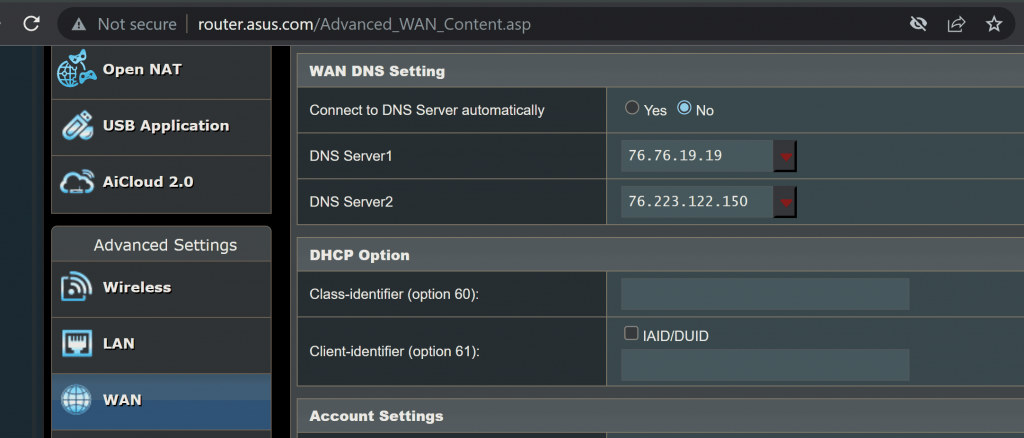 Asus RT-68P DNS Settings